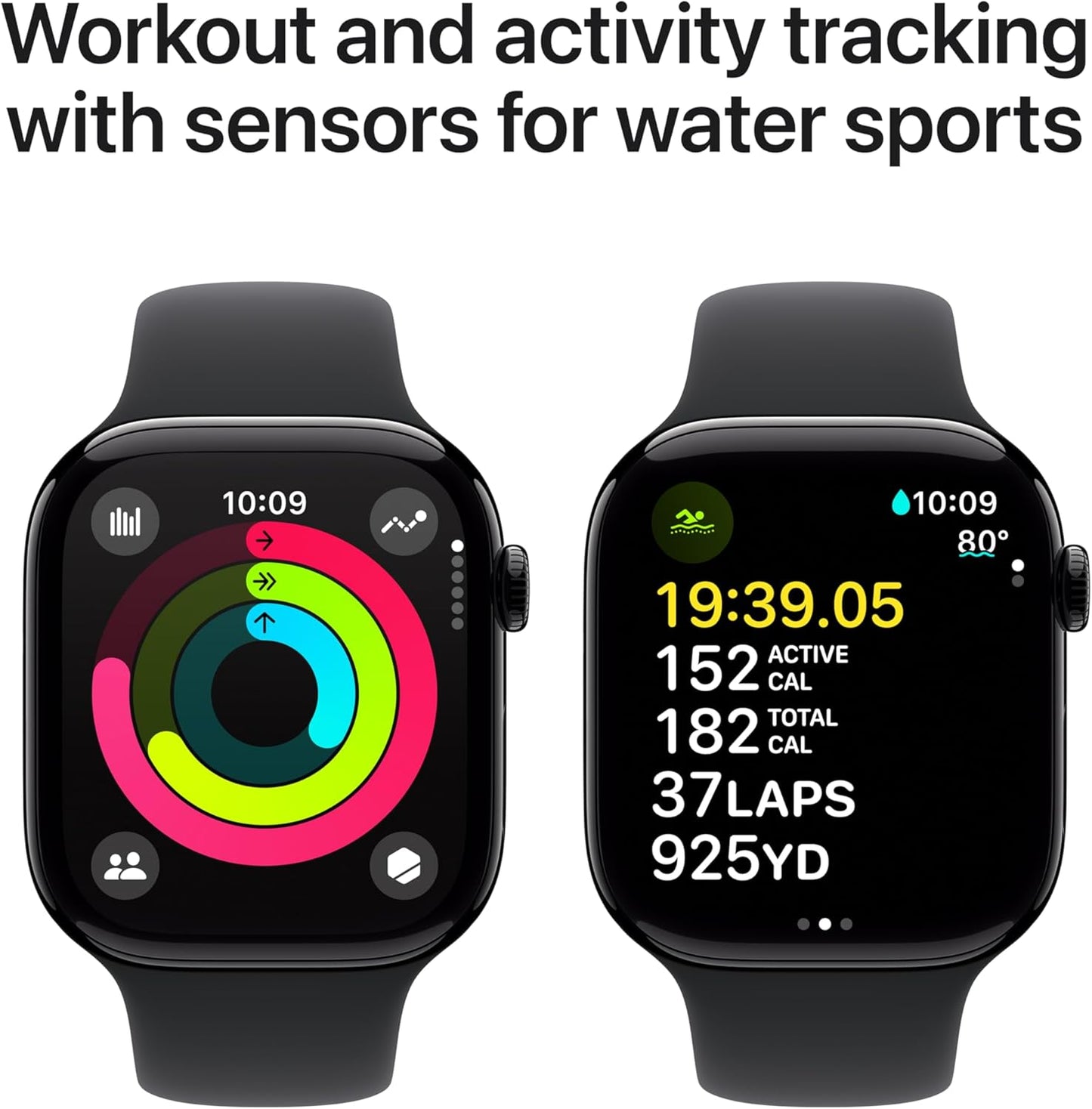 Apple Watch Series 10 GPS 46mm case Smartwatch with Jet Black Aluminum Case with Black Sport Band - M/L. Fitness Tracker, ECG App, Always-On Retina Display, Water Resistant