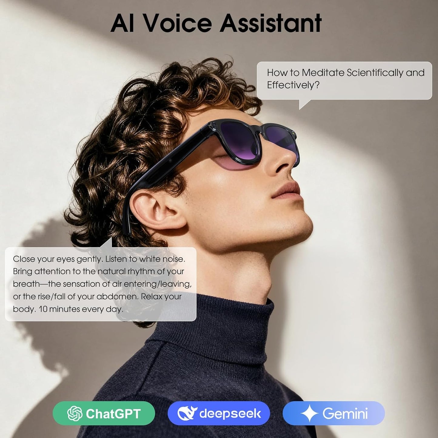 AI Smart Glasses with Camera, 8MP Camera Glasses for Life Vlog Travel Work, 4K Video Recording Sunglasses for Women Men, Real-Time Translation, Voice Assistant, Hands-Free Calls,Open-Ear Audio, 3 Lens