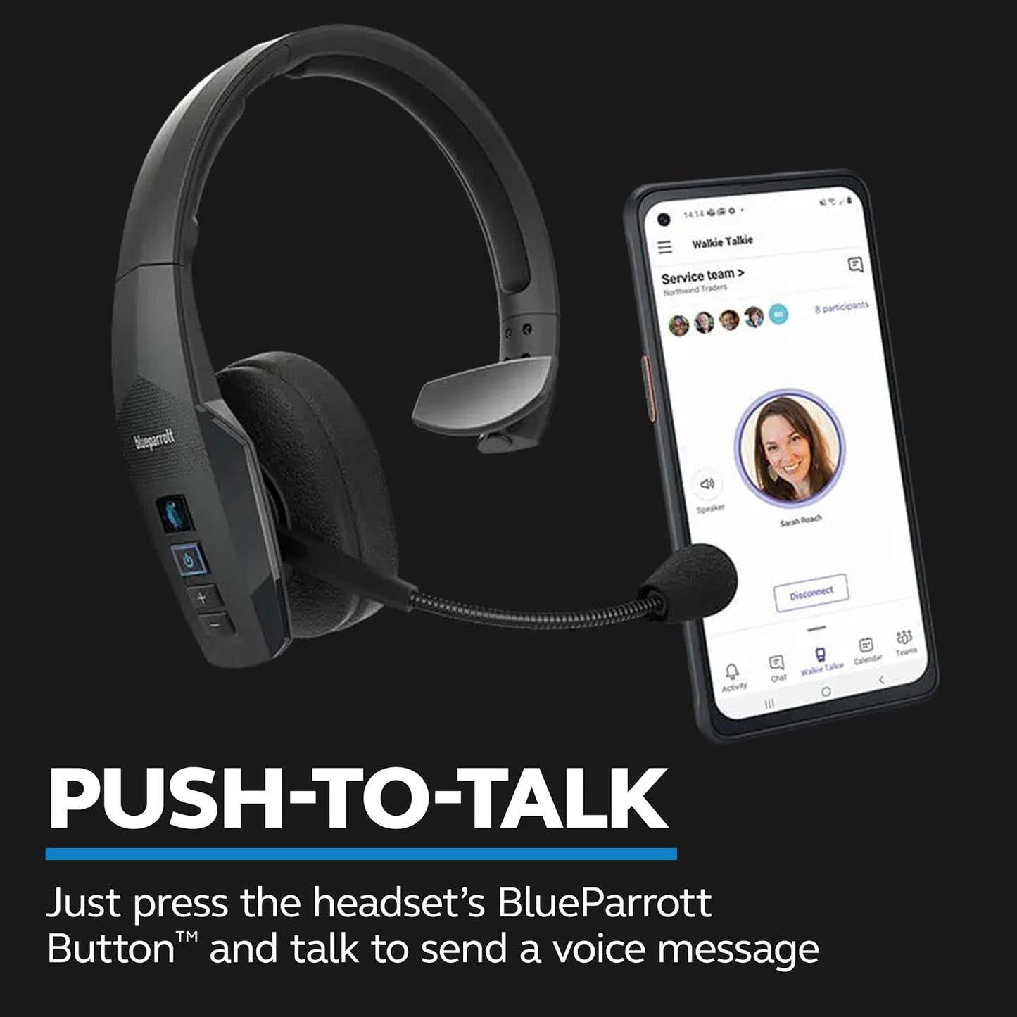 BlueParrott B450-XT Mono Bluetooth Wireless Headphones 96% Noise Canceling Over Head Trucker Headset with Mic, All Day Comfort Padded Headband, Extended Wireless Range, 24 hrs. Talk Time, Black
