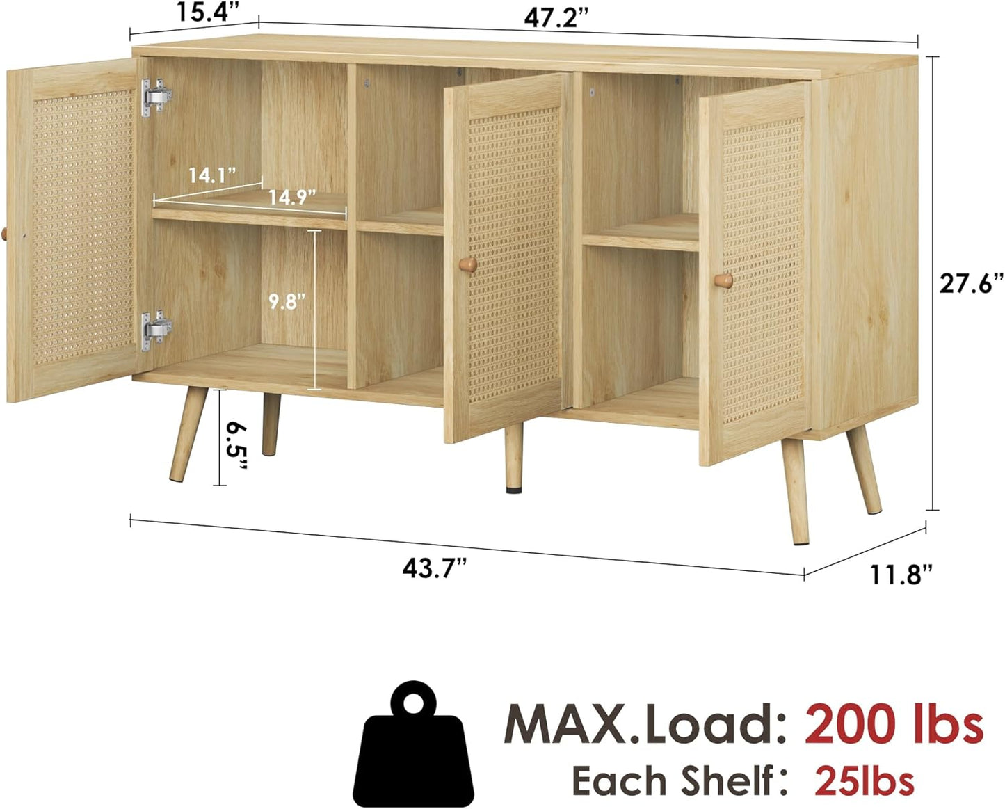 IDEALHOUSE Living Room Table Sets of 2, Includes 47" Rattan TV Stand Storage Cabinet for 55" TV, Farmhouse Coffee Table with Storage Shelf for Bedroom