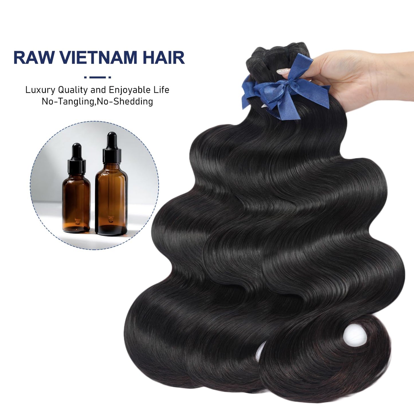 Raw Bundles Human Hair Body Wave, Bleachable & Dyeable, No Shedding, No Tangles, 15A Raw Vietnamese Hair Bundles, 18 20 22Inches, 3X Longer Lifespan