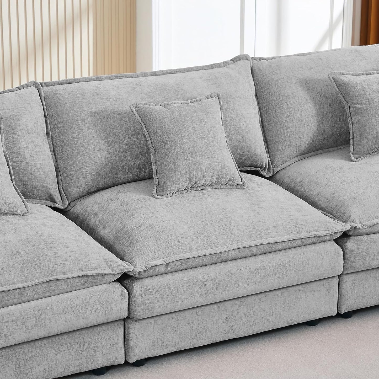 Eafurn Oversized Reversible Modular Sectional Sofa with Movable Ottoman, 4 Seater Convertible L Shaped Corner Couch Modern Chenille Sofa Set w/Double Layers Seat Cushions for Living Room Apartment