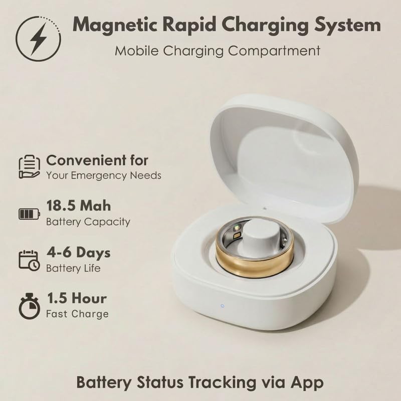 Smart Ring Health Tracker 5ATM Waterproof Sport Ring Exclusive Vibration Alerts Titanium Blood Oxygen/Sleep/Emotional Management Women Cycle Prediction Compatible with iOS/Android Sunlight Gold 9.5