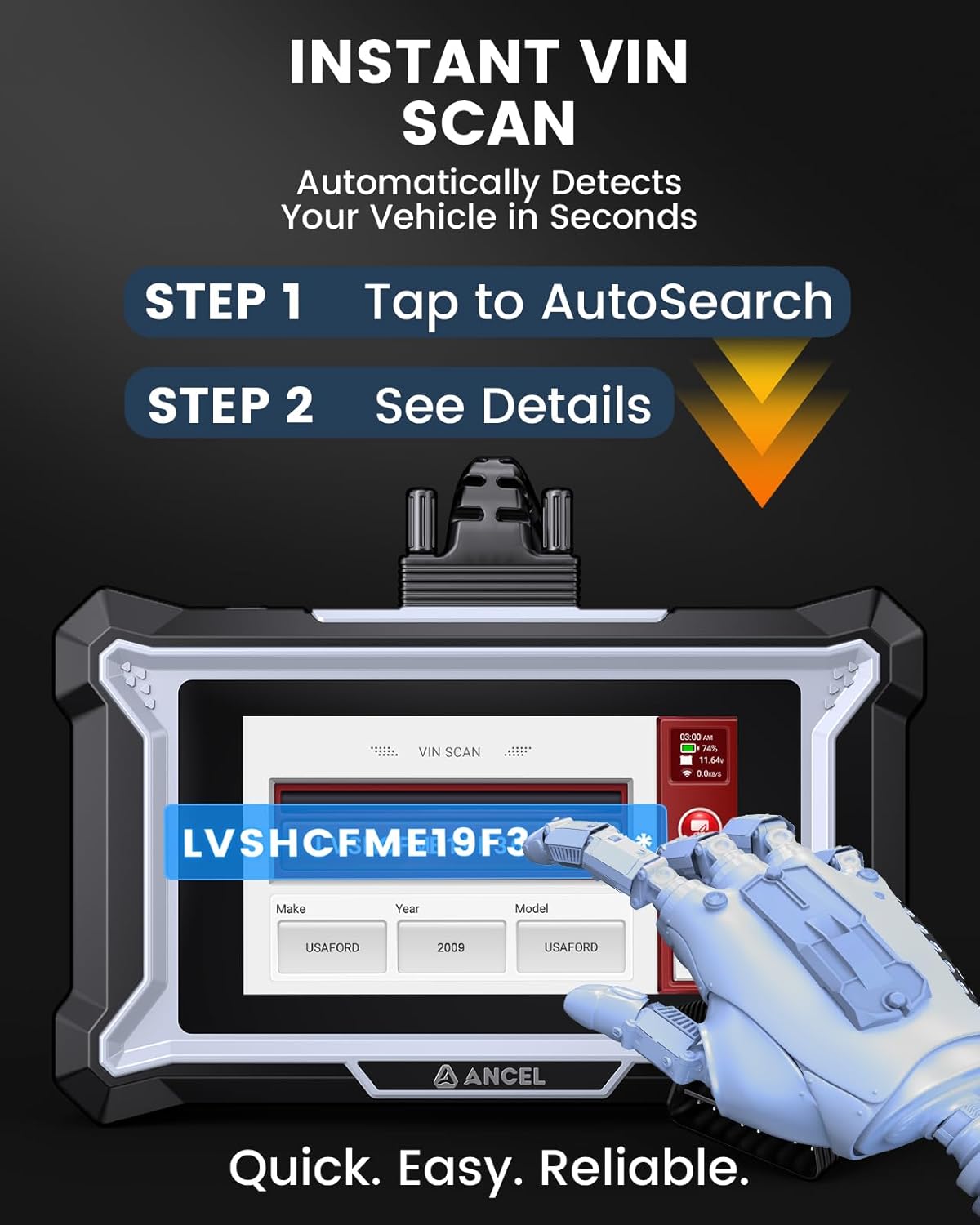 ANCEL DS100 OBD2 Scanner: Fix Check Engine, ABS, SRS & Transmission Issues with 7 Resets (Oil/Brake/BMS/SAS/ABS Bleeding/Throttle/Gear Learning), Lifetime Updates, Code Reader for All Cars 1996+