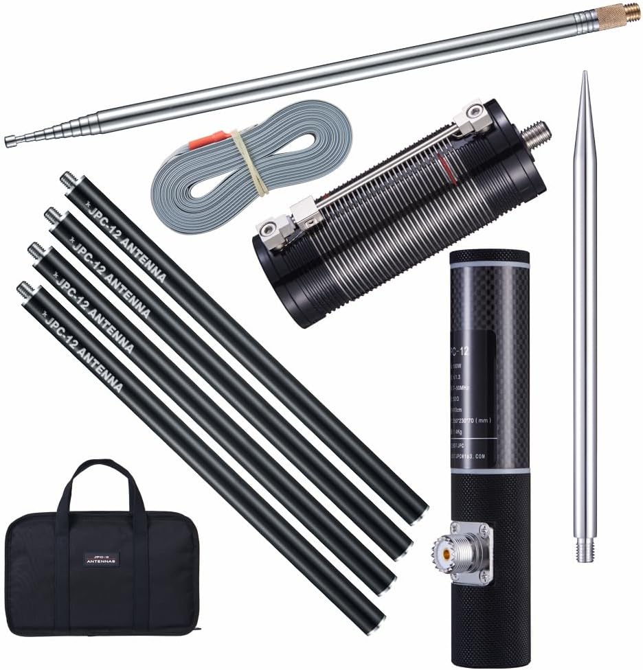 JPC-12 HF Antenna for Ham Radio, 7MHz-50MHz All Band Vertical Antenna with Slide Regulator, 40m-6m(131.23ft-19.68ft), 8 Bands, QRP Compatible, Portable for Outdoor Use