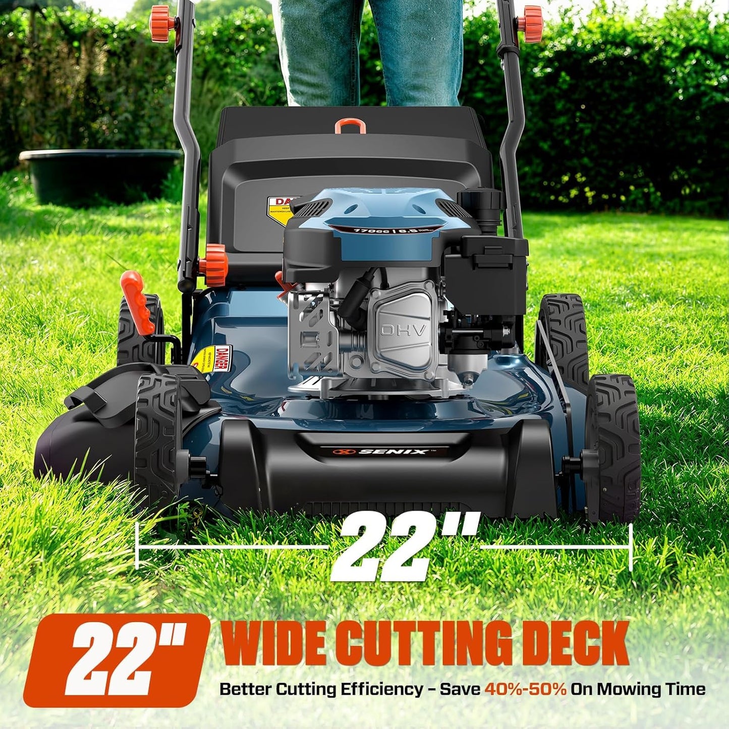 SENIX 22" Self-Propelled Gas Lawn Mower (170cc) +17-Inch 26.5 cc Gas Weed Wacker + 26.5cc Gas Leaf Blower Yard Tool Kit