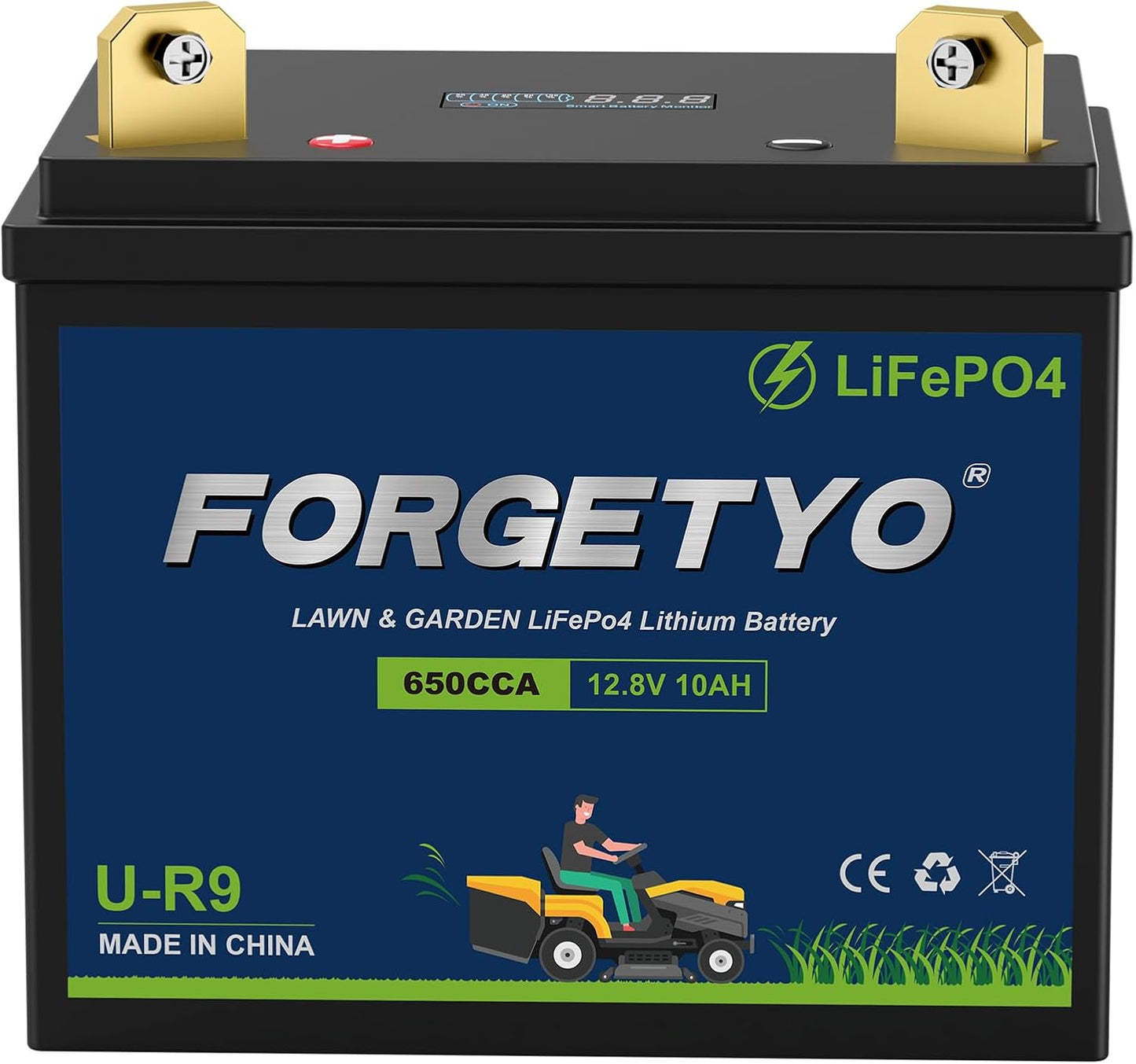 U-R9 Riding Lawn Mower Battery, 12V 10Ah 650CCA Lithium LiFePO4 Garden Tractor Starting Battery, Compatible with John Deere,Cub Cadet,Craftsman,Troy-Bilt Mower, and Generator
