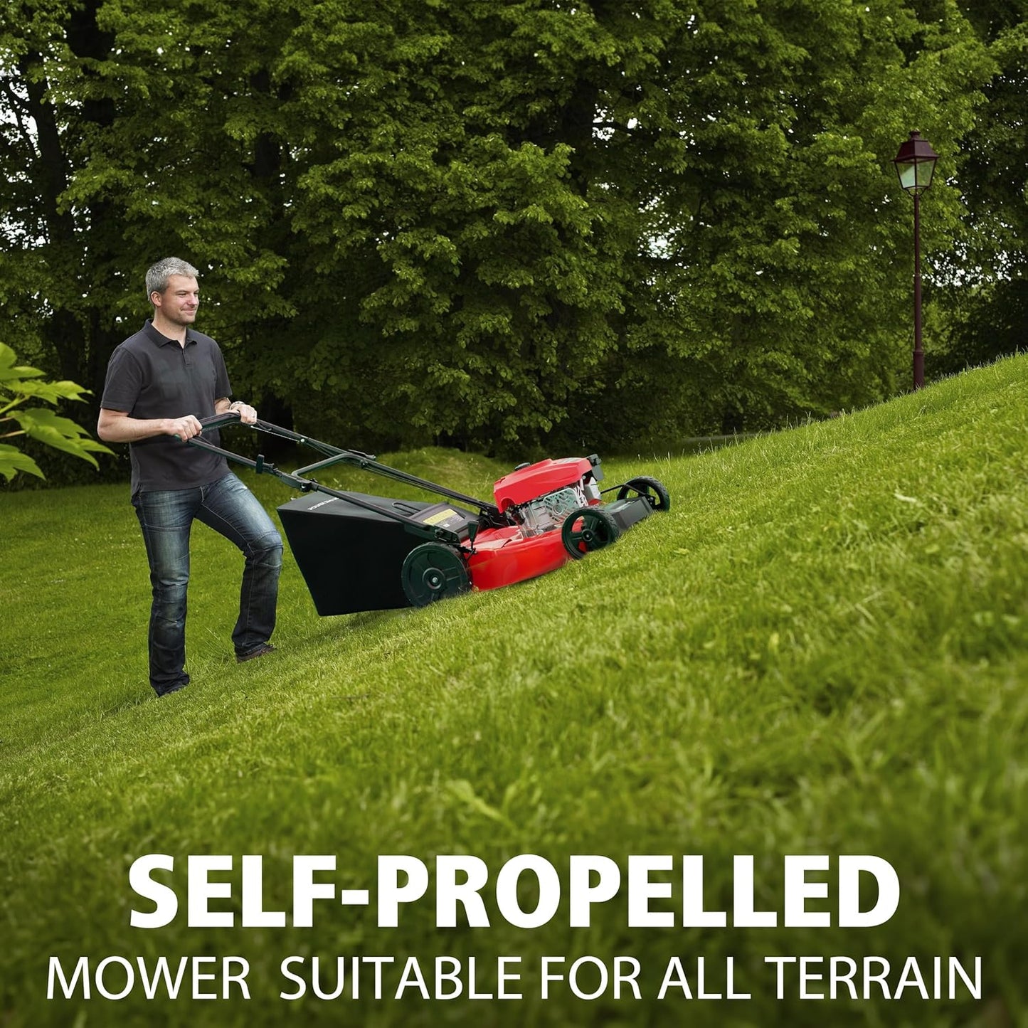 PowerSmart 21-Inch 3-in-1 Gas Self-Propelled Lawn Mower,170CC OHV Engine,Bagging/Mulching/Rear Discharging, 6 Cutting Heights, Durable Steel Deck, Rear-Wheel Drive, for Garden, Yard,