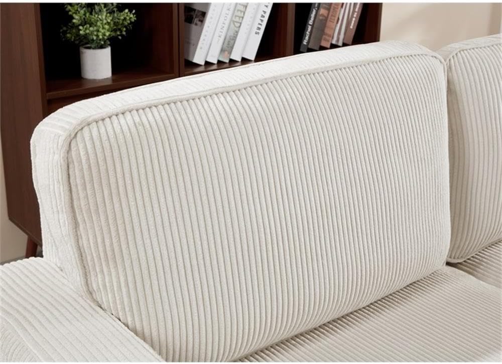 BOWERY HILL Transitional Set of 2 Corduroy Fabric Beige Sofa and Loveseat with Built-in USB Charging Port and Functional Side Pockets