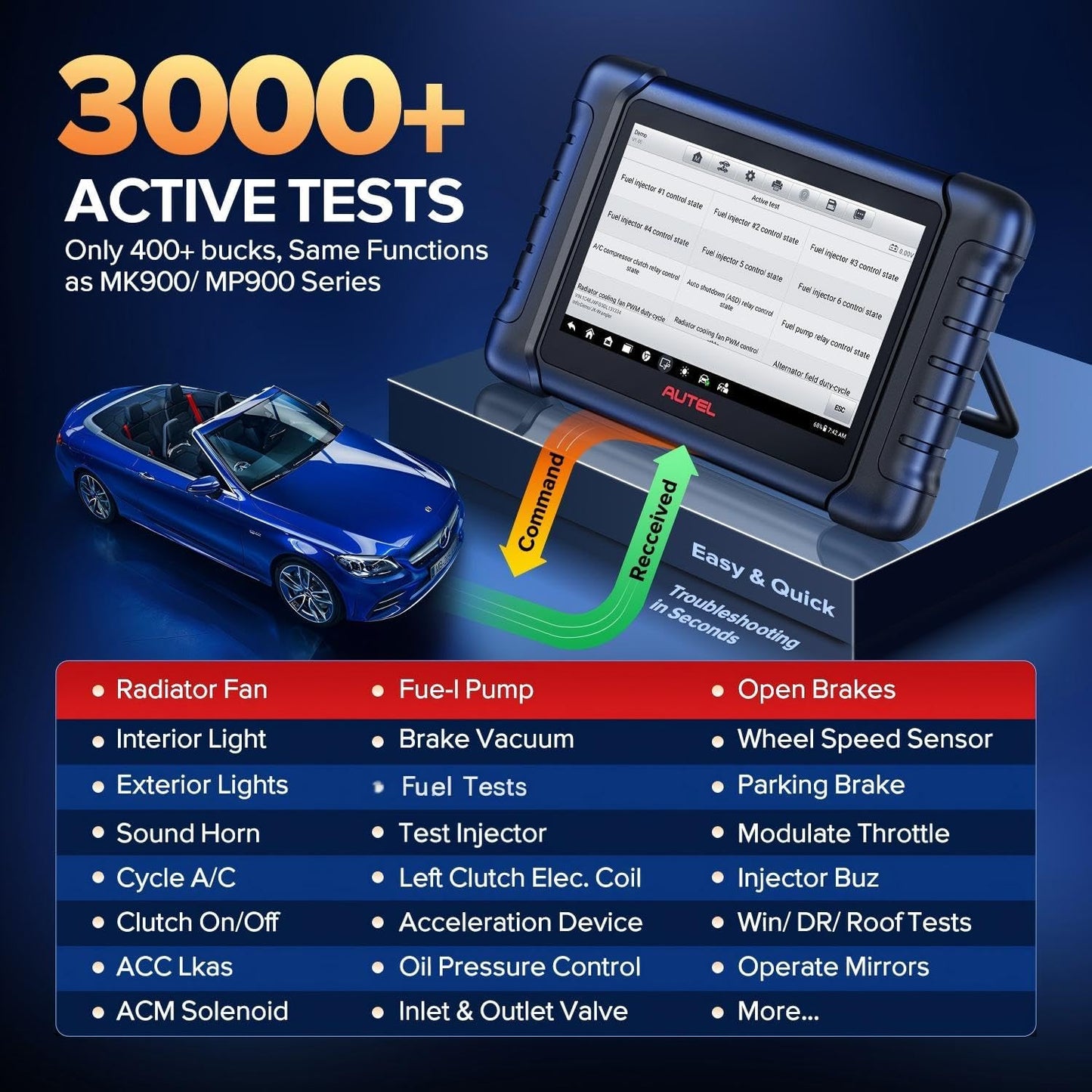 Autel Scanner MaxiCheck MX808S, 2026 US Ver. of MaxiCOM MK808S MK808Z, Bidirectional 3000+ Active Test 11OS as MK900 MK900BT MX900, 28+ Service, OE All Systems OBD2 Diagnostic Tool, FCA, 10X Faster