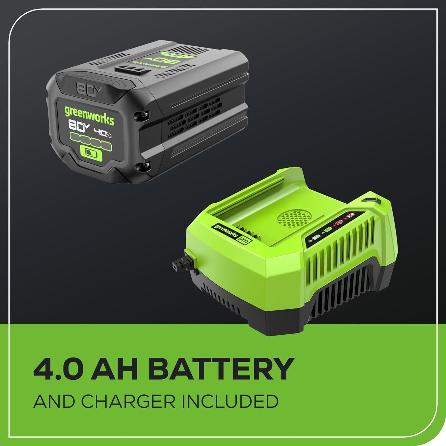 Greenworks 80V 21" Cordless Push Lawn Mower – Brushless Motor, LED Lights, 4.0Ah Battery & Rapid Charger (75+ Compatible Tools)