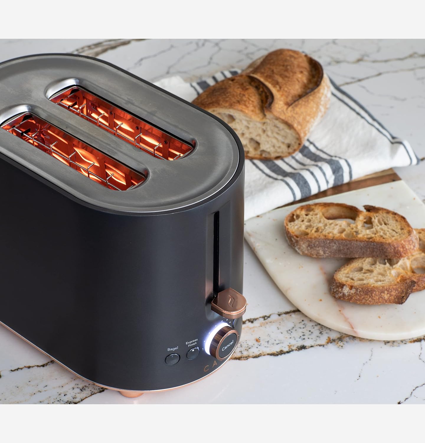 Café Express Finish 2-Slice Toaster | Extra-Wide Slots, Extra Lift for Waffles, Pastries, Texas Toast & More | 4 Pre-Set Functions, 8 Shade Options | Countertop Kitchen Essentials | Matte Black