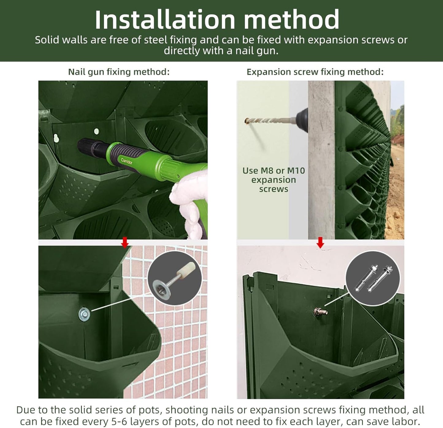 36 Pockets Self Watering Wall Mounted Vertical Planter, Wall Planter Indoor Vertical Living Green Plant Wall Easy Installation (Green with Timing System)