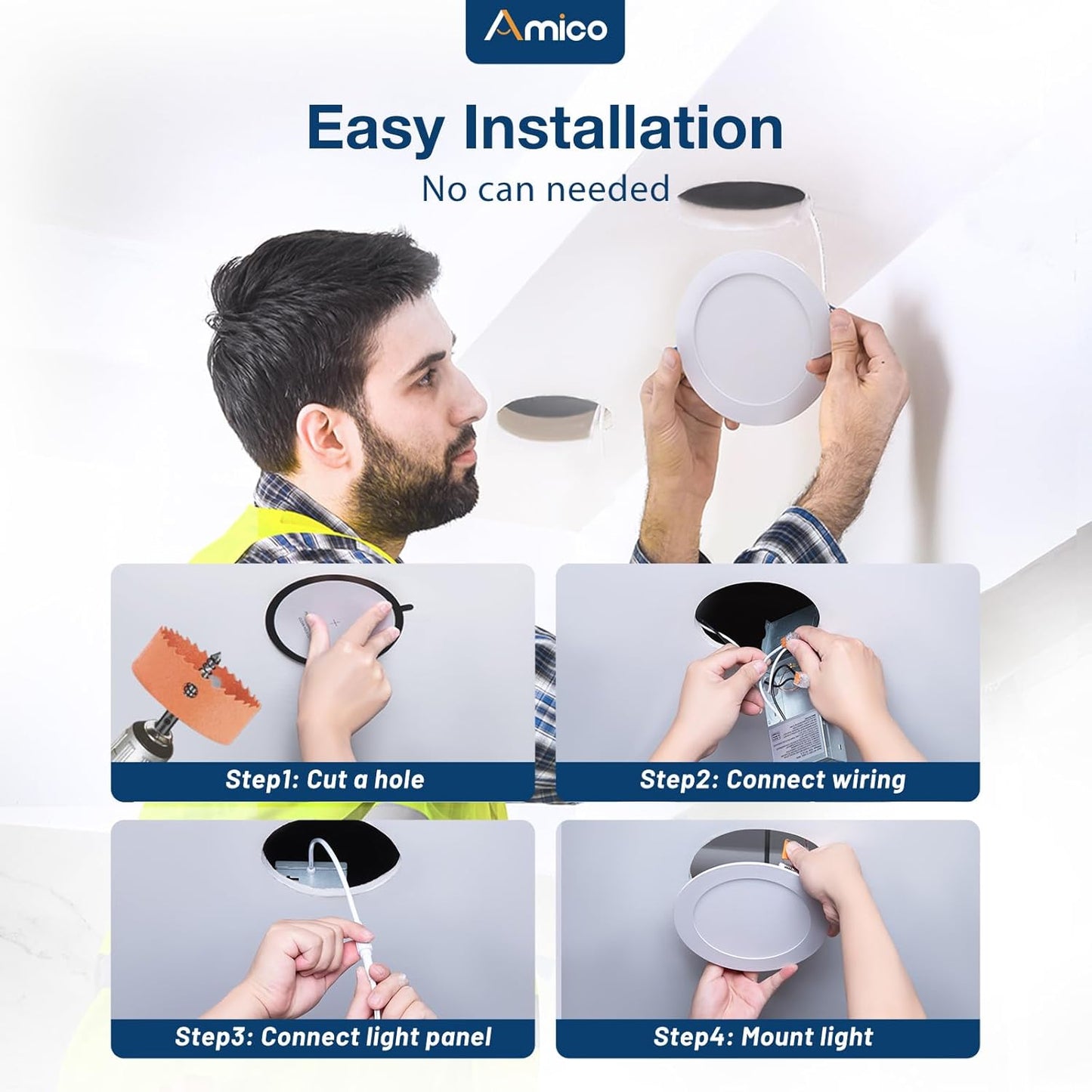 Amico 36 Pack 6 Inch 5CCT Ultra-Thin LED Recessed Ceiling Light with Junction Box, 2700K/3000K/3500K/4000K/5000K Selectable, 12W Eqv 110W, Dimmable Can-Killer Downlight, 1050LM Brightness - ETL&FCC