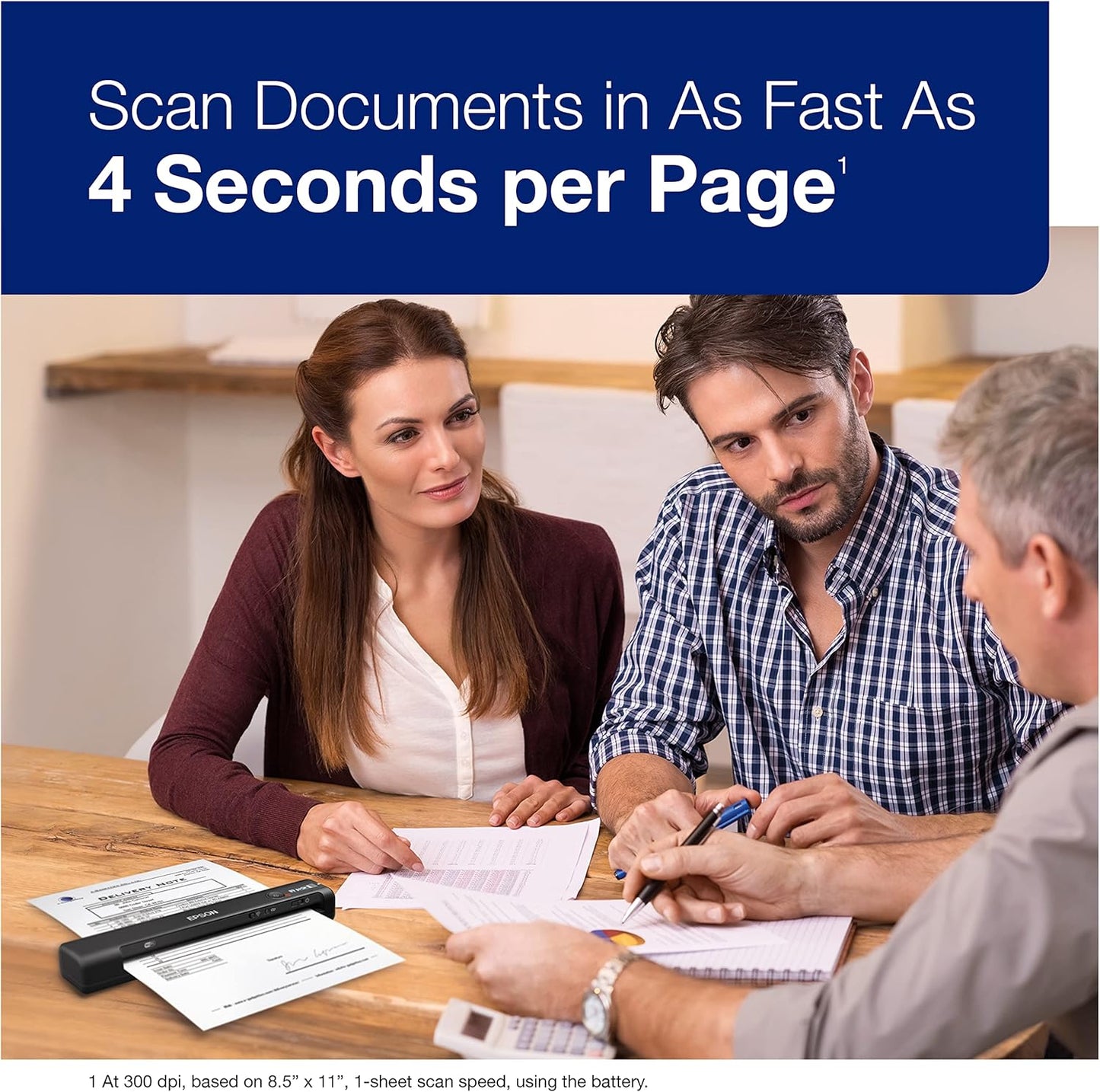 Epson Workforce ES-60W Wireless Portable Sheet-fed Document Scanner for PC and Mac 10.7" by 1.9" by 1.4"