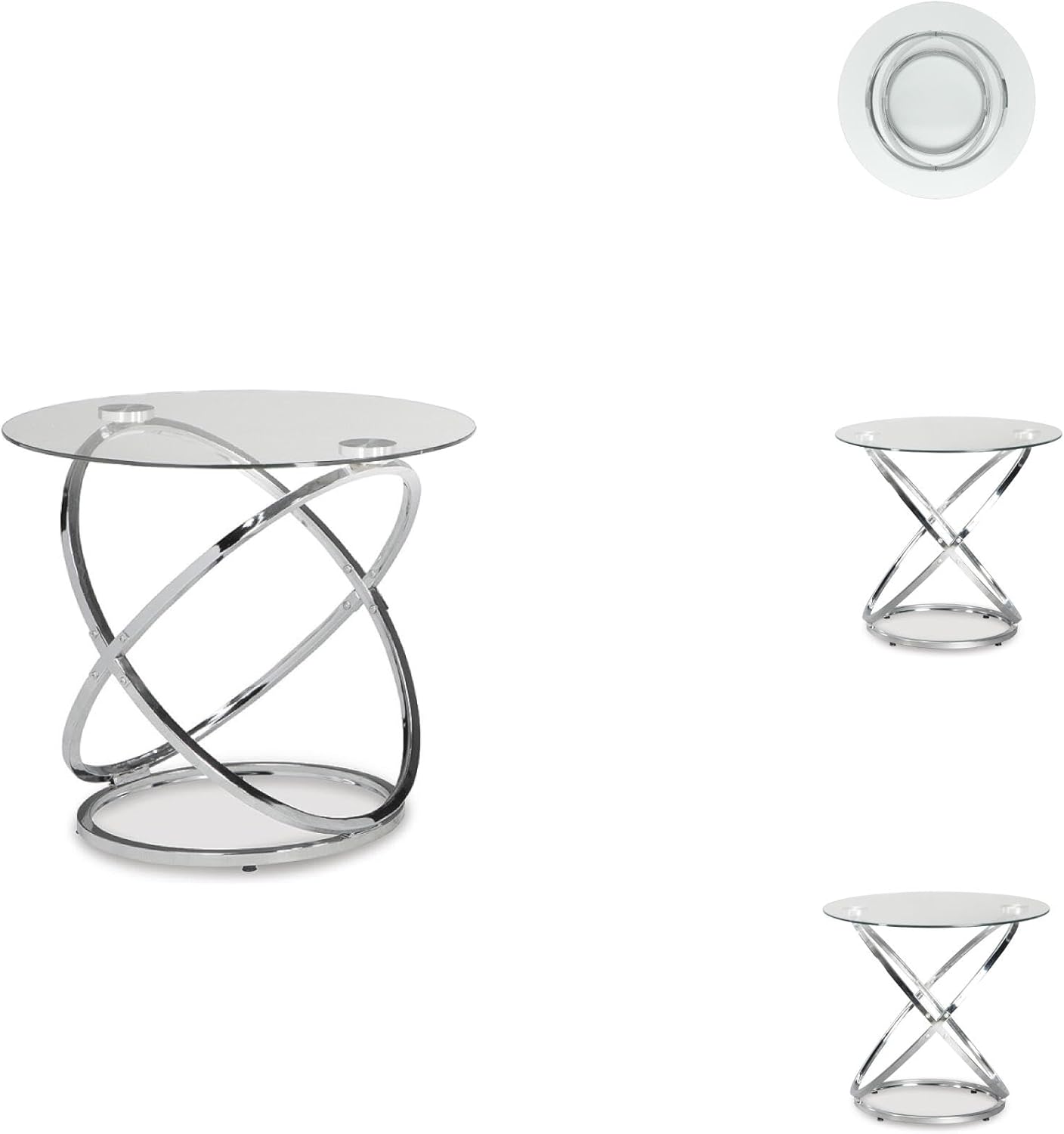 Signature Design by Ashley Hollynyx Contemporary Round 3-Piece Occasional Table Set, Includes Coffee Table and 2 End Tables, Chrome