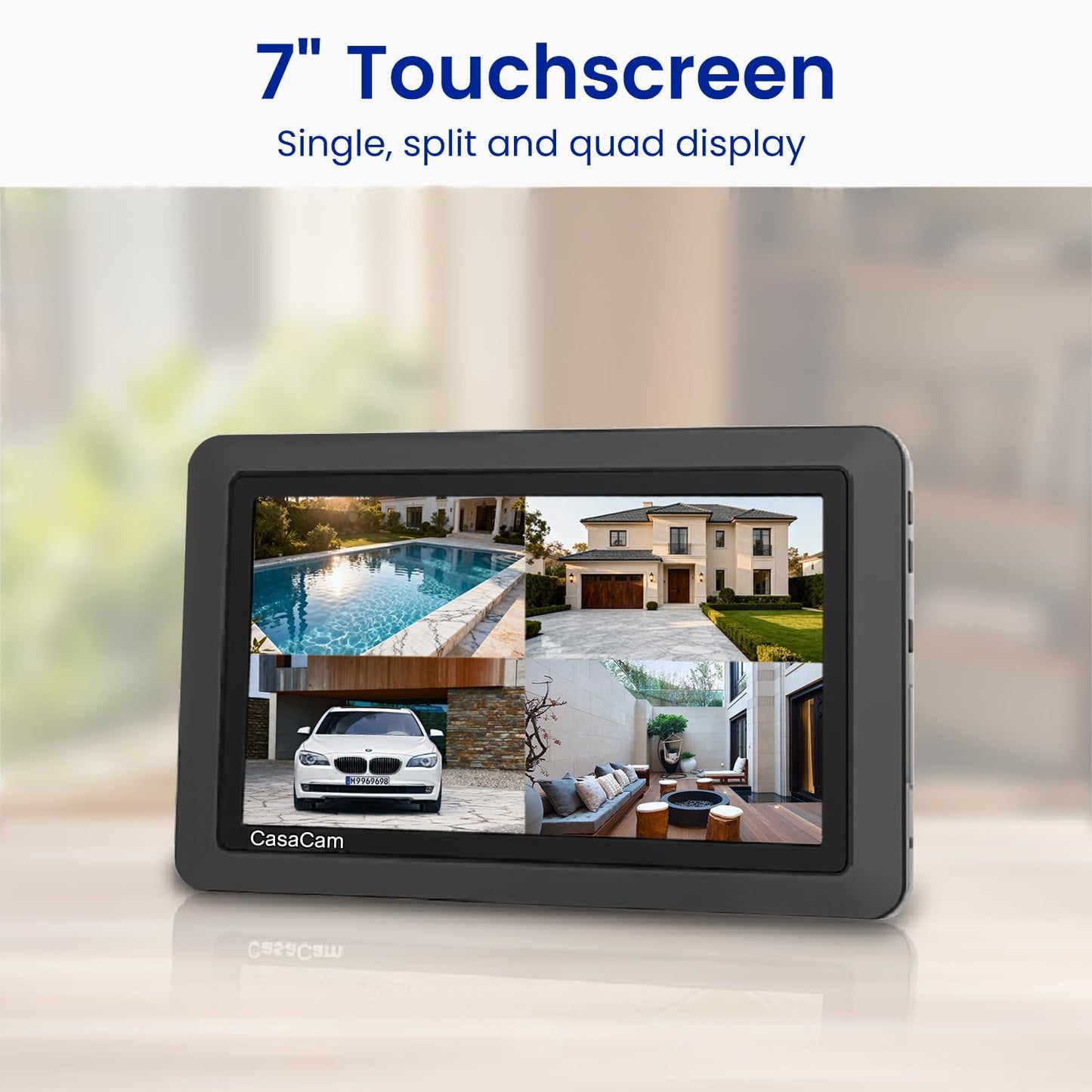 CasaCam Wireless Security Camera System | 7" Touchscreen Monitor and 2 720p Cameras | AC Powered, No Monthly Fees, Two-Way Audio, Free APP, Micro SD Card and Battery Installed, GuardianCam Air VS802