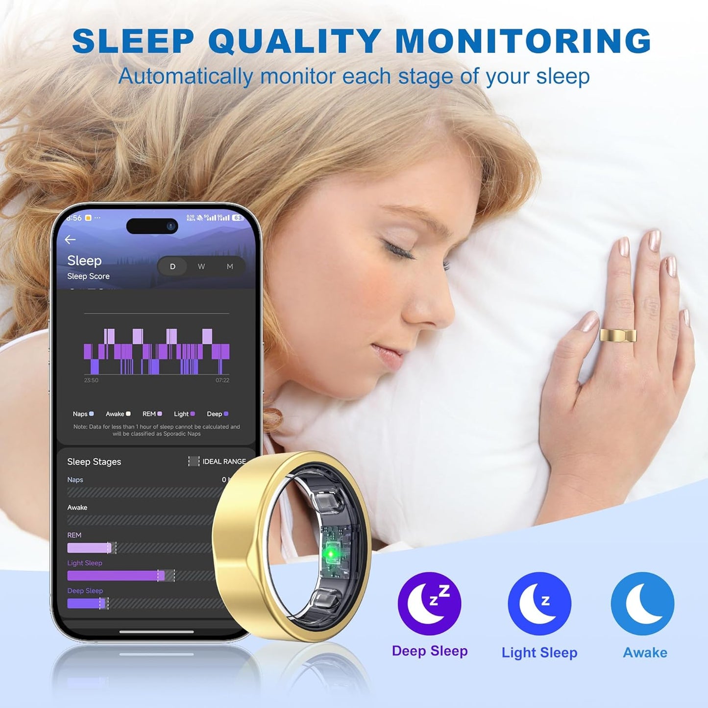 Smart Ring for Women Men, Titanium Fitness Ring with Heart Rate, Stress & Sleep Monitoring,Step & Calorie Counter, 5ATM Waterproof for iPhone and Android,No Subscription Fee (Rose Gold, 10)