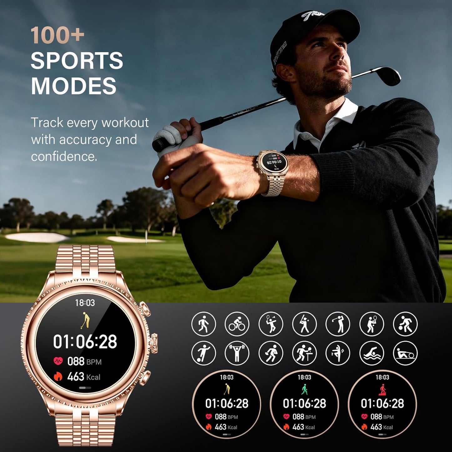 2026 Luxury Smart Watch for Men, Rotating Dial (Axe-Cut Bezel) Smartwatch, 1.32" AMOLED Display, Heart Rate, Blood Pressure, SpO2, Sleep Monitor, Stainless Steel Build, Compatible Android and iOS