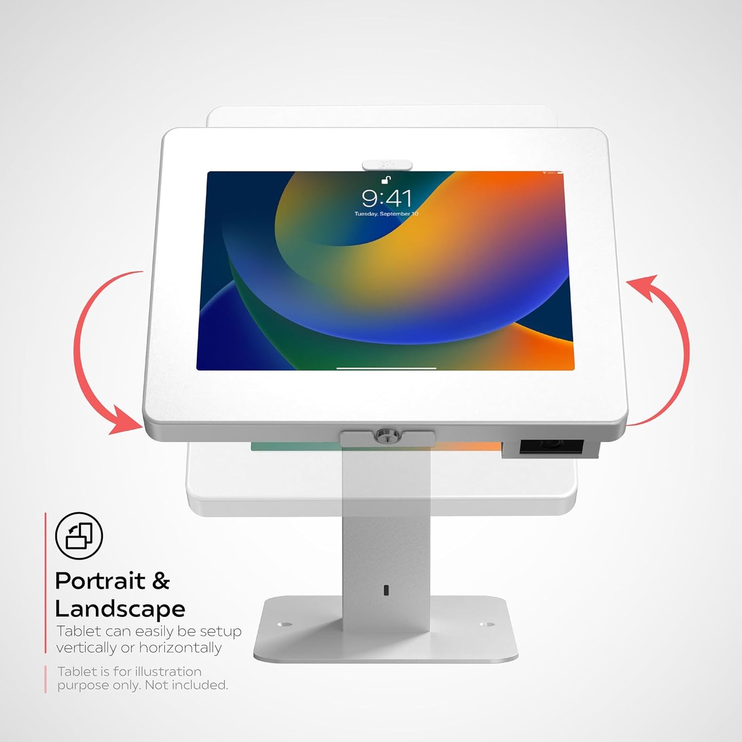 CTA Digital Sleek Rotating POS Desk Mount with Security Enclosure and Barcode Scanner for iPad 10th Gen A16, iPad Air 11" M3 & M2, Pro 11", Galaxy Tab A7 & More - White (PAD-RSDMPW2D)