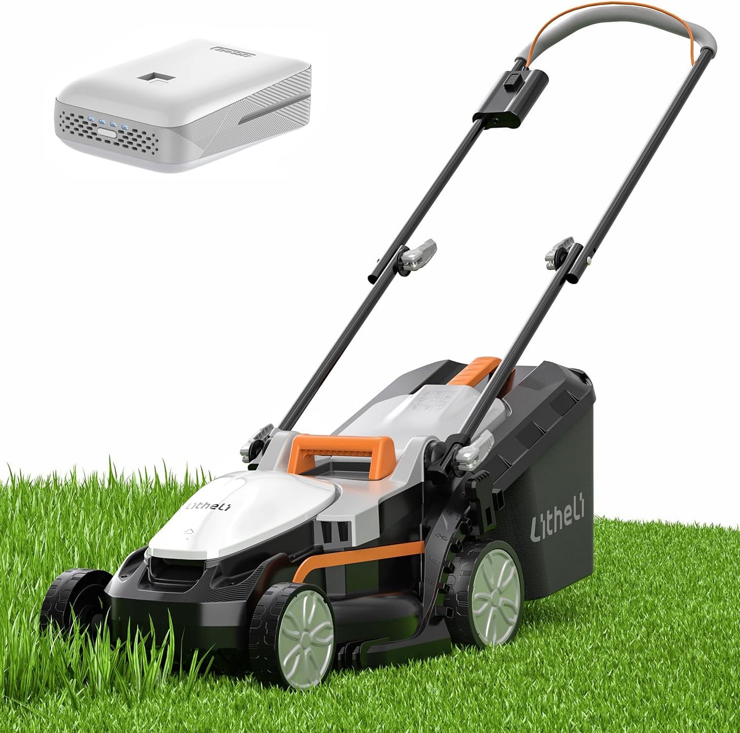 Litheli Electric Lawn Mower Cordless,Grass Cutter Machine for 1600 Sq.Ft. Lawnmower with Motor,13 in Cutting Width,8 Gallon Capacity,Cutting Height from 1 to 2.5 in（ 4.0 Battery）
