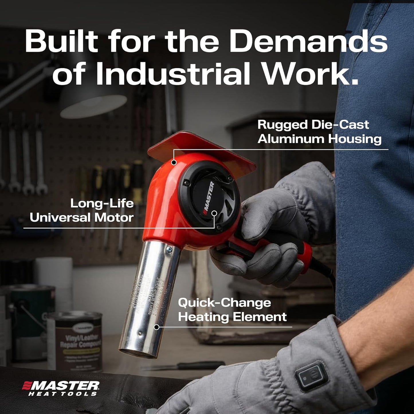 Master Appliance HG-501D Industrial Heat Gun, High Airflow, Quick Change Plug-In Heating Element, 1200F, 120V, 1740W, 14.5 Amps, Engineered In USA