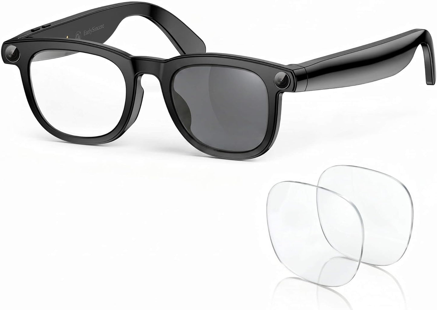 EarlySincere Photochromic Smart Glasses with 8MP 4K Camera & Bluetooth, HD Video, AI Vision Assistant, Translation & Voice Transcriber, Open-Ear Audio, Extra Blue Light Lenses for Work & Travel