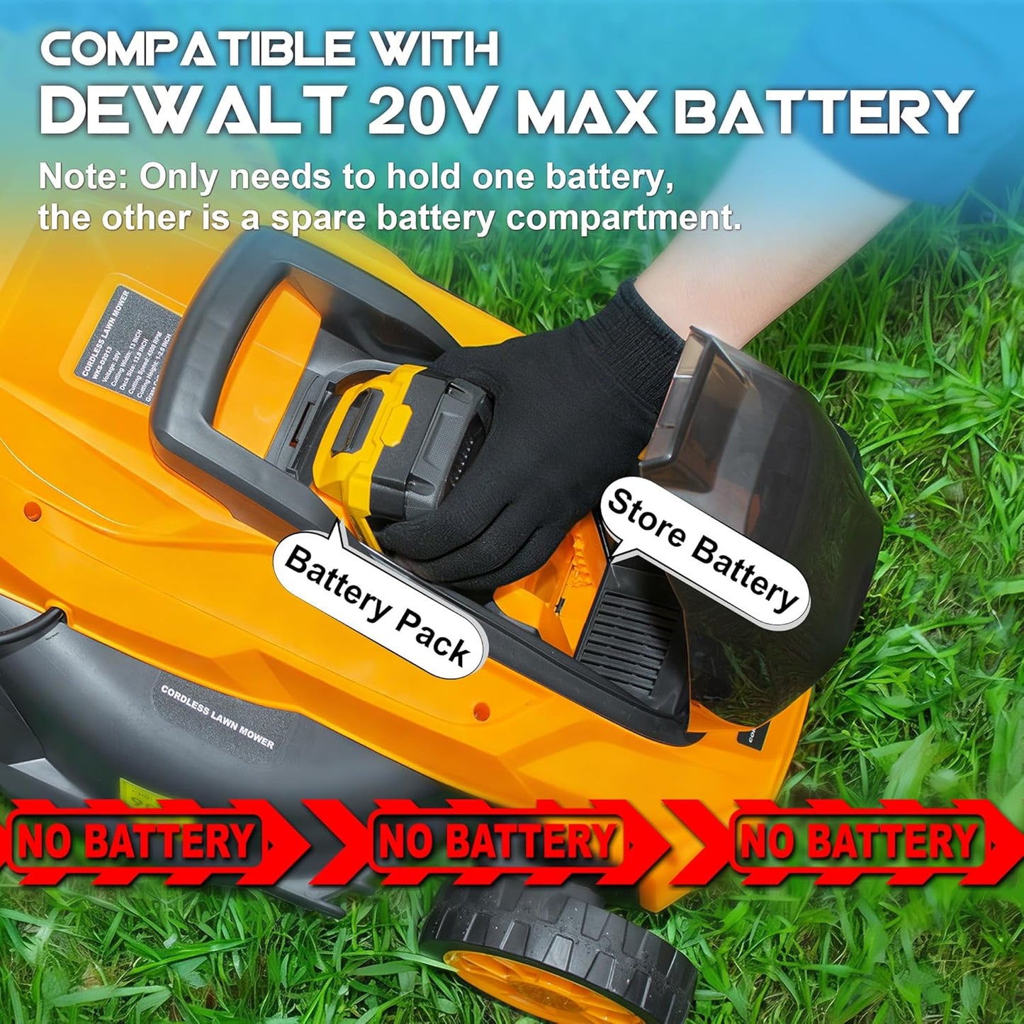 20V Cordless Lawn Mower (No Battery) Compatible with Dewalt 20V Max Battery, 14" Electric Lawn Mower with 5 Heights Adjustment, Brushless Electric Mower for Garden, Yard