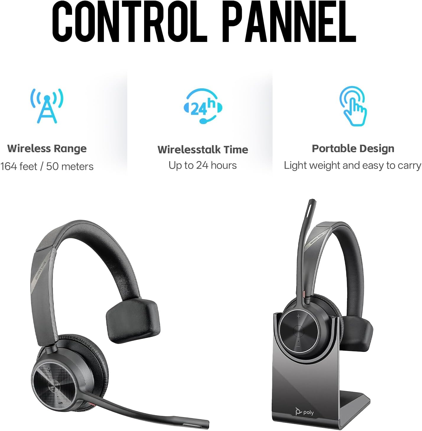 Poly Voyager 4310 UC Wireless Headset & Charge Stand - Single-Ear Headset, Connects PC/Mac/Mobile Phone via Bluetooth with USB-C to A Adapter & USB C Dongle & USB A-C Cable & Storage Bag
