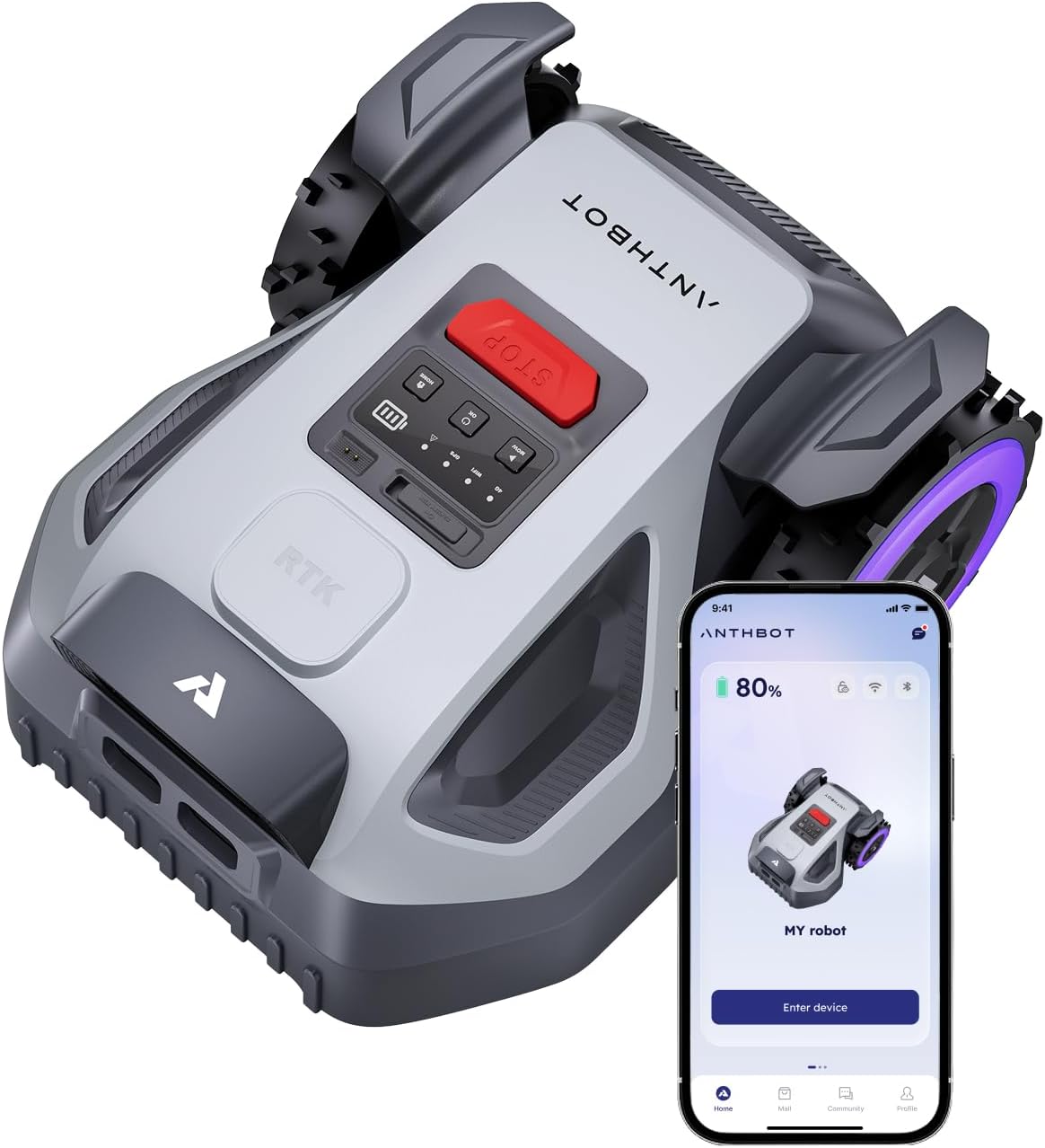 ANTHBOT M9 Robot Lawn Mower 1/4 Acre, Dual Vision+Full-Band RTK Robotic Lawnmower, No Perimeter Wire, App Control Obstacle Avoidance, 45% Slope, Cutting Height, Multi-Zone Mapping