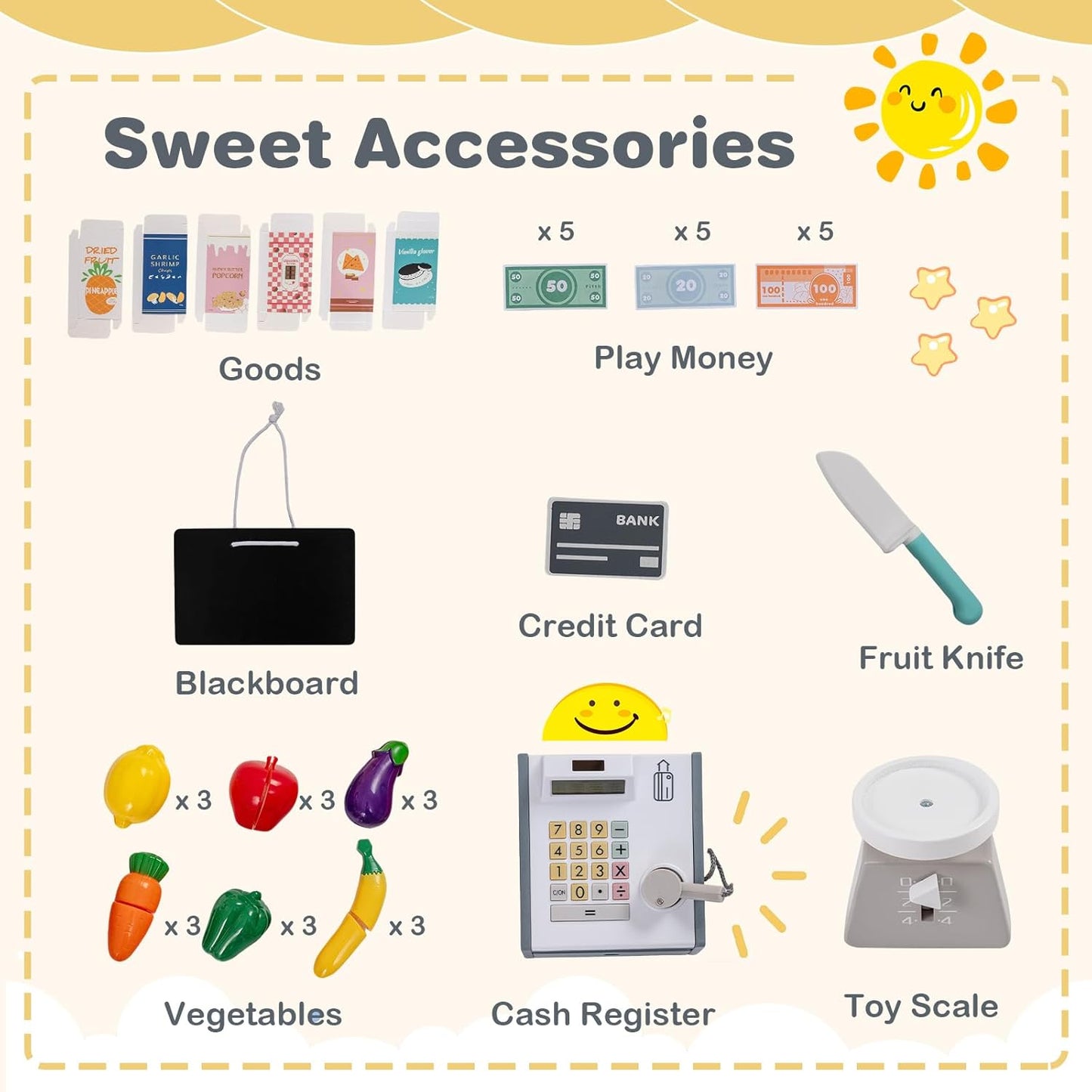 Costzon Kids Grocery Store Playset, Wooden Play Store w/Lights & Sound, Shopping Cart, Blackboards & Cash Register, Toddler Toy Grocery for Boys and Girls Ages 3+ (Natural, 35.5" x 31" x 41")