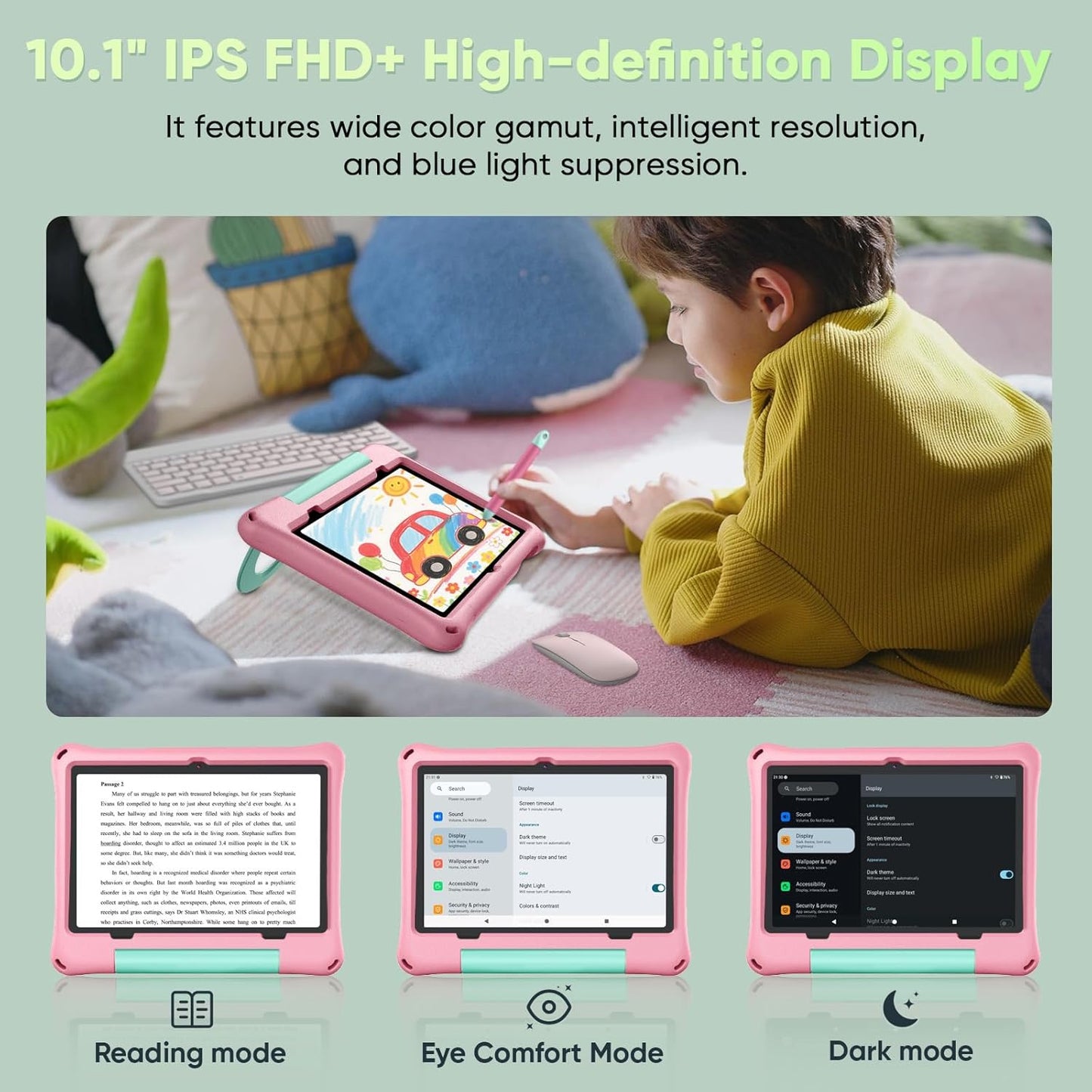 aiprotablet Kids Tablet, Android 16 Tablet for Kids 10 inch Octa-Core 2.2GHz with Case, 30GB RAM 64GB ROM, 2TB Expand, Parental Control, Dual Camera, BT, WiFi, with Keyboard Mouse Stylus, Gift (Pink)