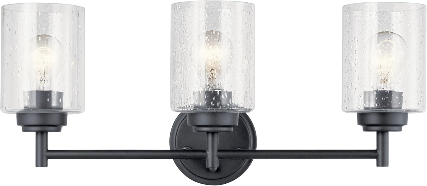 Kichler Winslow 21.5" 3-Light Bathroom Vanity Light Fixture with Clear Seeded Glass in Black, Modern Wall Mount Lighting for Mirror over Vanity in Bathroom, 45886BK