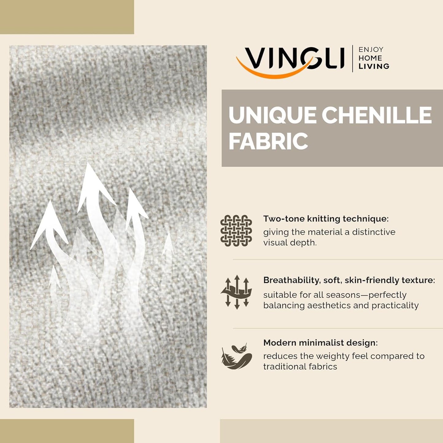 VINGLI 110' U-Shaped Sectional Couch with Two Chaise, Affordable Small Sofa with 4 Seats, Chenille Fabric Comfy Couches for Living Room, Beige