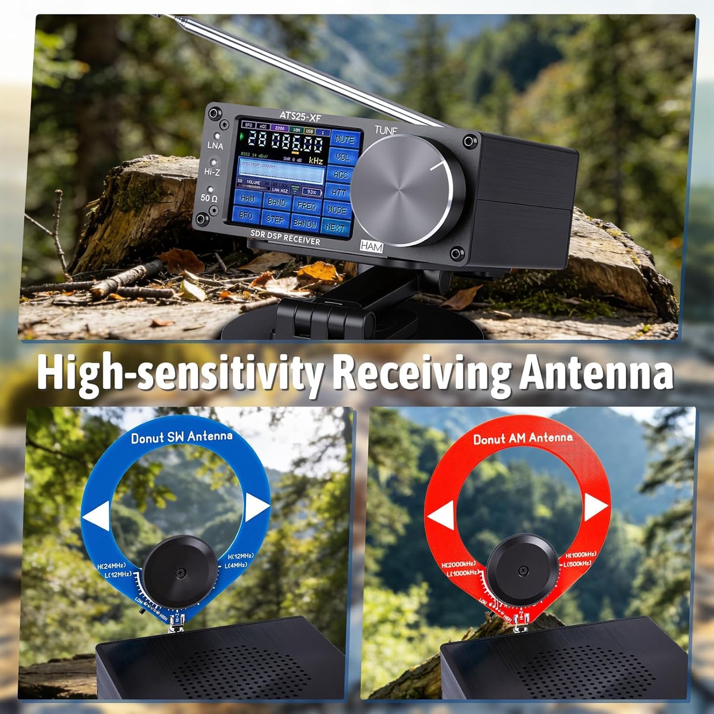 Upgraded V4.20 ATS25-XF Si4732 DSP Portable Shortwave Radio Receiver,FM LW SW MW CB SSB WiFi Function Full Band Radio Receiver,CW FT8 RTTY PSK Hell Digital Decoder with Bracket&2 Circular Antennas