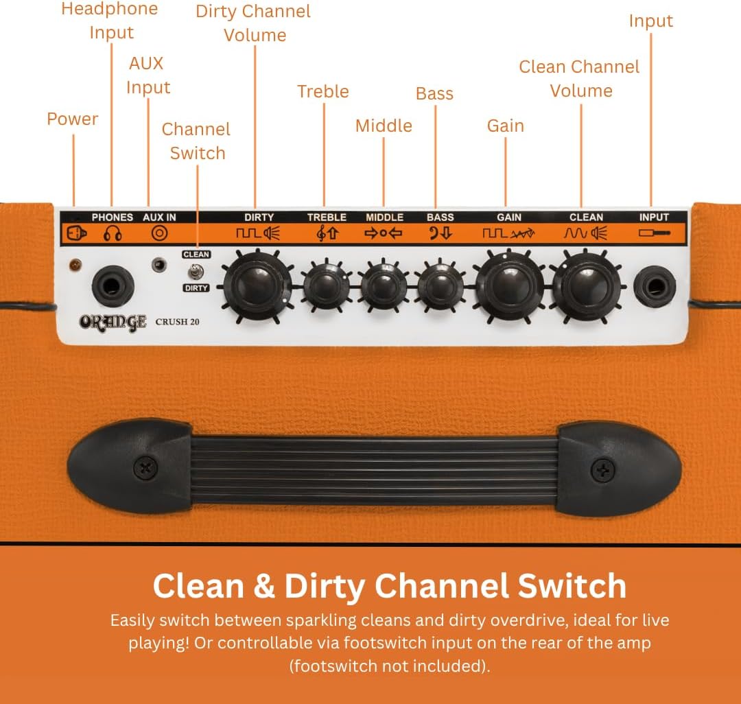 Orange Crush 20 20W 8" 2-Channel Guitar Amplifier and Speaker Combo, Orange