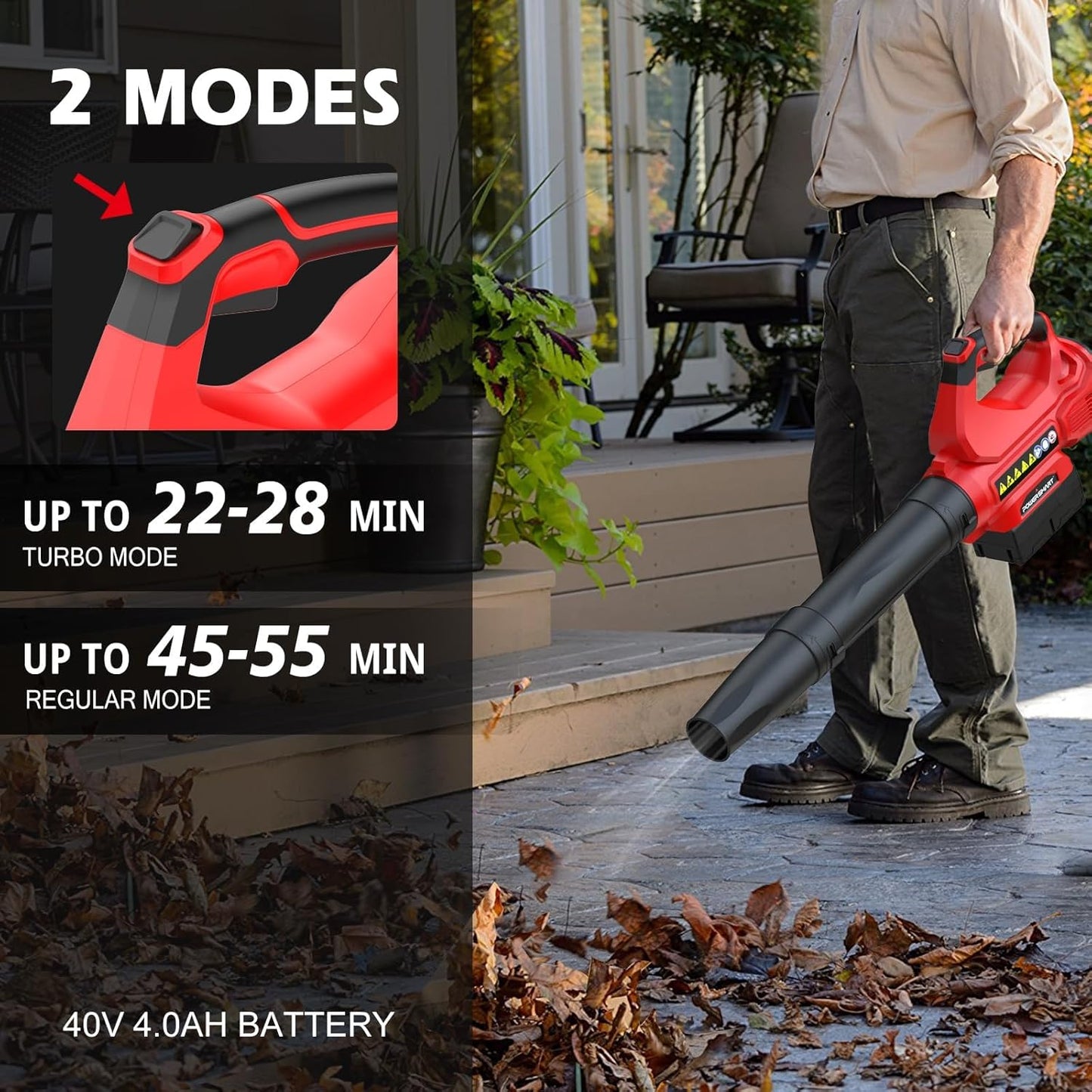 PowerSmart 40V Brushless Cordless 17" 3-in-1 Puch Lawn Mower & Leaf Blower Combo, 6-Position Height Adjustment & 11.8 Gal Bag, 115 MPH 465 CFM 2 Mode Blower, Battery Powered Yard Tools Set
