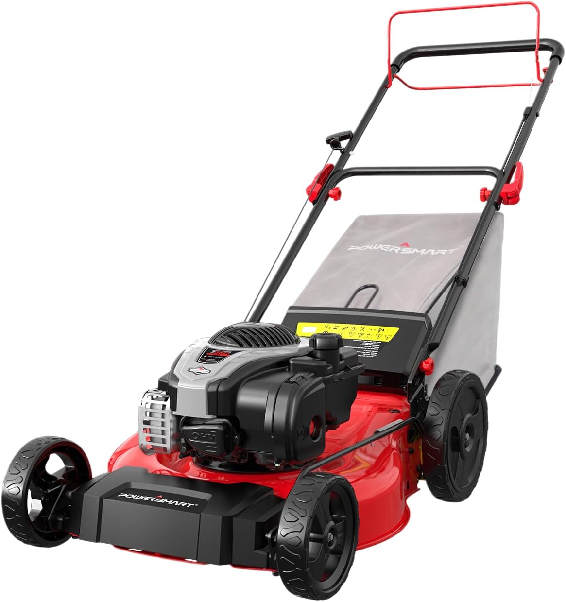PowerSmart 21-Inch 3-in-1 Gas Self-Propelled Lawn Mower,140CC OHV Engine,Bagging/Mulching/Rear Discharging, 6 Cutting Heights, Durable Steel Deck, Rear-Wheel Drive, for Garden, Yard