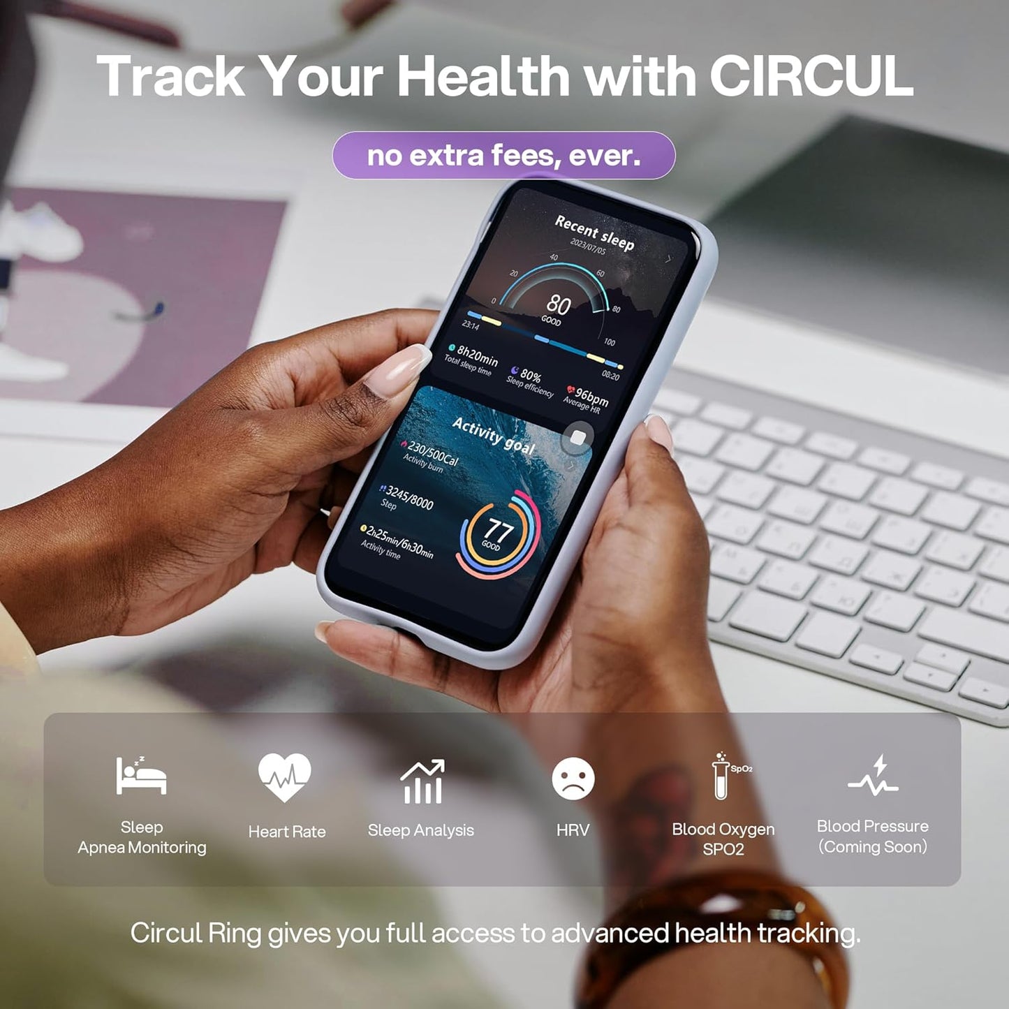 Smart Ring-Automatically Adjustable Wearable Ring for Men & Women, No App Subscription, Fitness Ring for Sleep Tracking - Fitness Tracker
