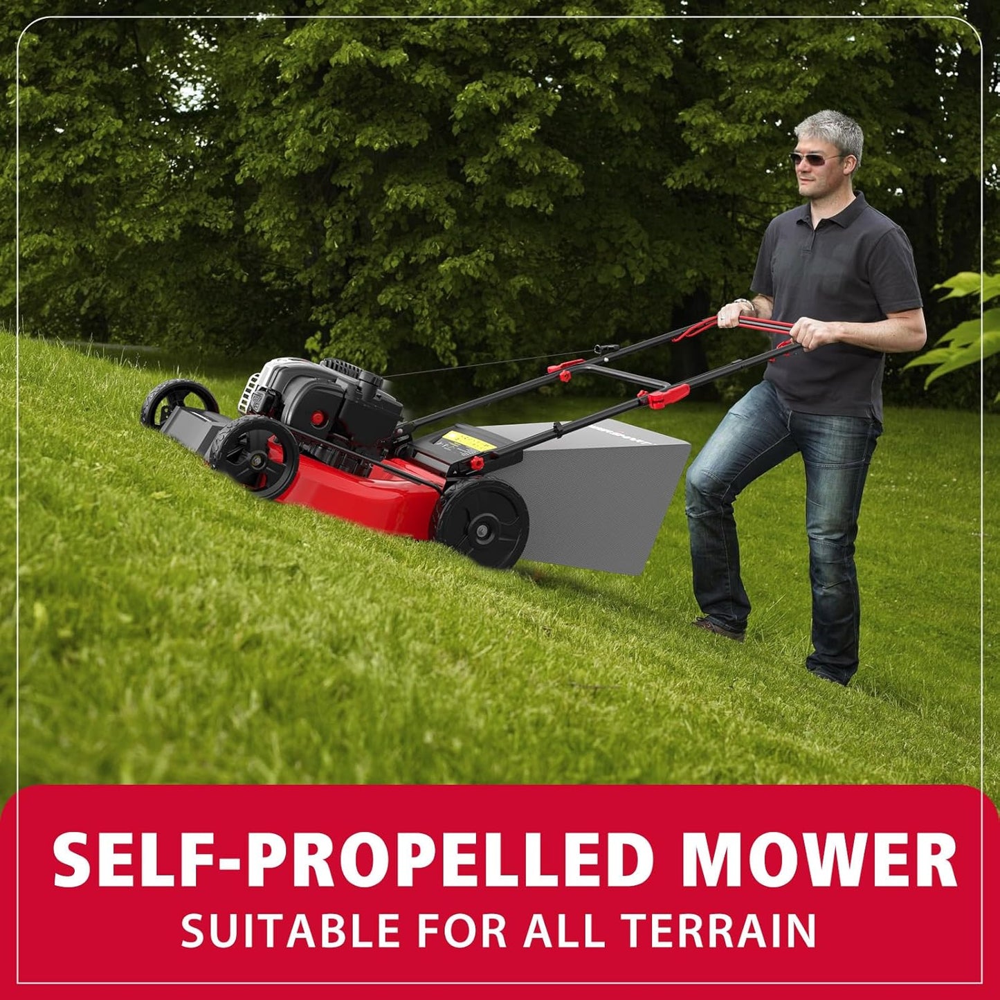 PowerSmart 21-Inch 3-in-1 Gas Self-Propelled Lawn Mower,140CC OHV Engine,Bagging/Mulching/Rear Discharging, 6 Cutting Heights, Durable Steel Deck, Rear-Wheel Drive, for Garden, Yard