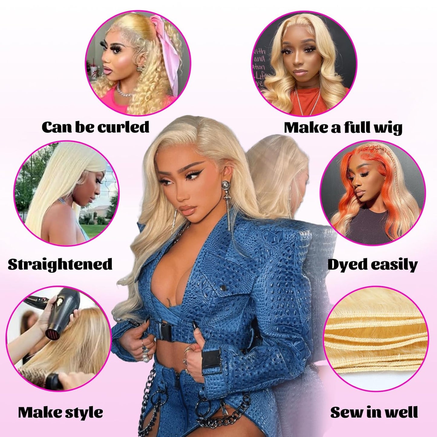 613 Body Wave Blonde Bundles Human Hair 18 20 22Inch 3 Bundles Human Blonde Hair Extensions .100% Real 14A Brazilian Virgin Raw Easy to Dye No Synthetic Blend No Tangle No Shedding 3X-Lifespan