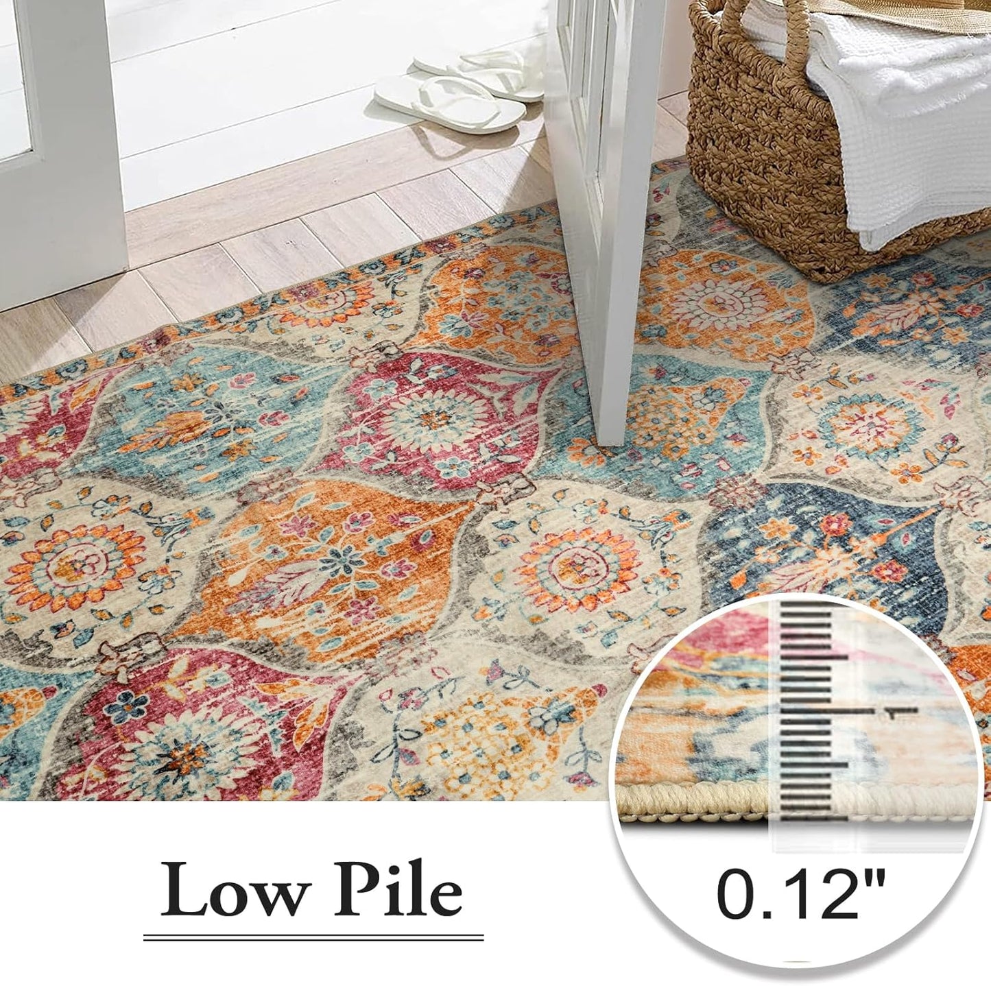 Lahome Moroccan Washable Area Rugs 8x10, 8x10 Rugs for Living Room Bedroom, Non Slip Low Pile Distressed Stain Resistant Rug for Kids Pets High Traffic Areas Elise, Burnt Orange