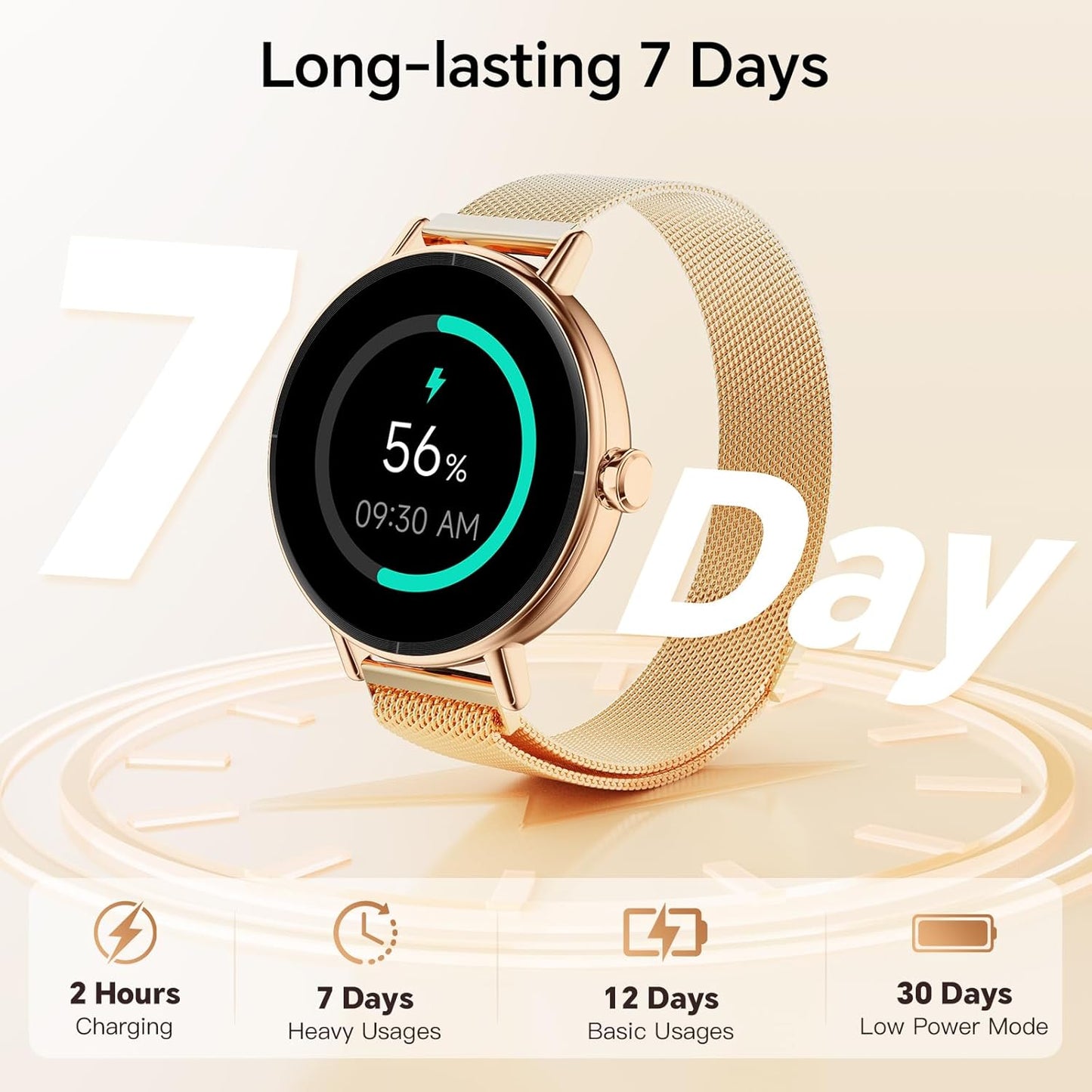 Yoever Smart Watches for Women, 1.57" HD 43mm Fitness Tracker Answer/Make Call, Heart Rate/Sleep/SpO2, Round Smart Watch for iPhone/Samsung/Android, IP68 Waterproof, 110+ Sport Mode - Gold