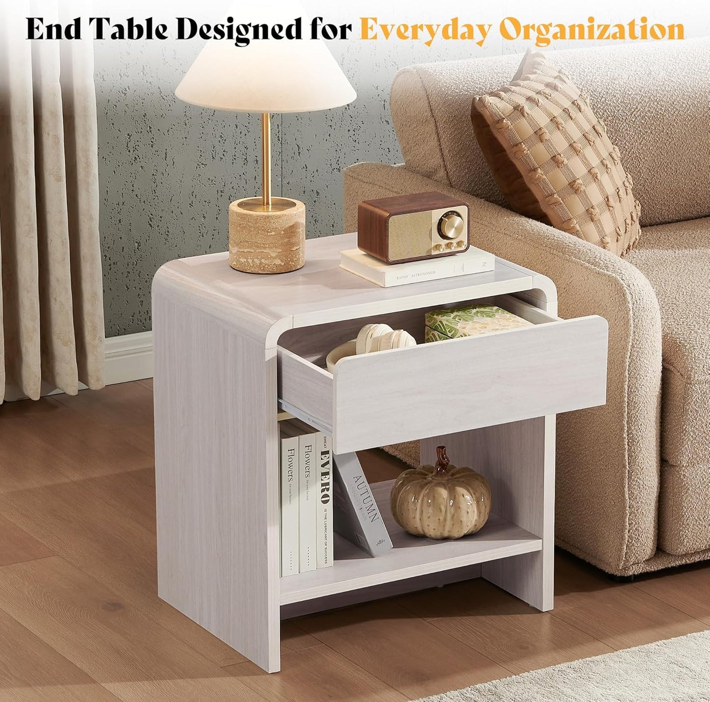 AMERLIFE 3-Piece Living Room Table Set, Includes Coffee Table & 2 End Tables, Modern Coffee Table Sets with Large Storage Drawers & Smooth Rounded Edges, White