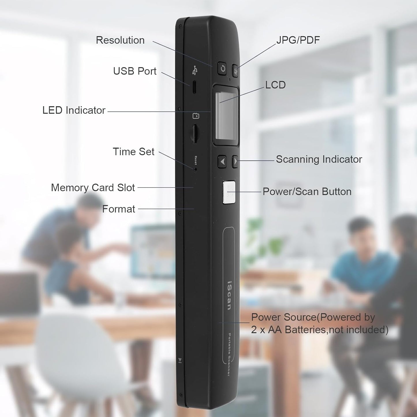 Portable Document Scanner - Upgrade Support WiFi & Rechargeable Handheld Portable Scanner Photo Scanner Mobile Scanner Handy Scan, JPG/PDF Format, UP to 1050 DPI, with 16G SD Card