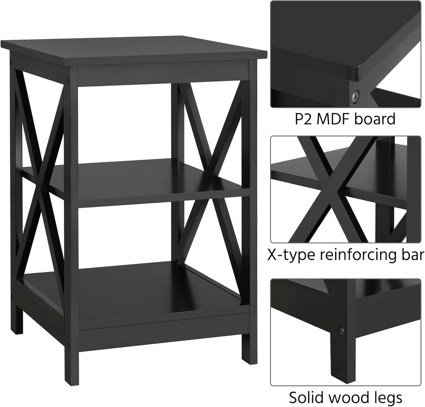 Yaheetech Modern Living Room 3 Pieces Table Sets, Lift Top Coffee Table and End Table Sets for Home and Office, Easy Assembly Accent Furniture with Hidden Compartment and Open Storage Shelf, Black