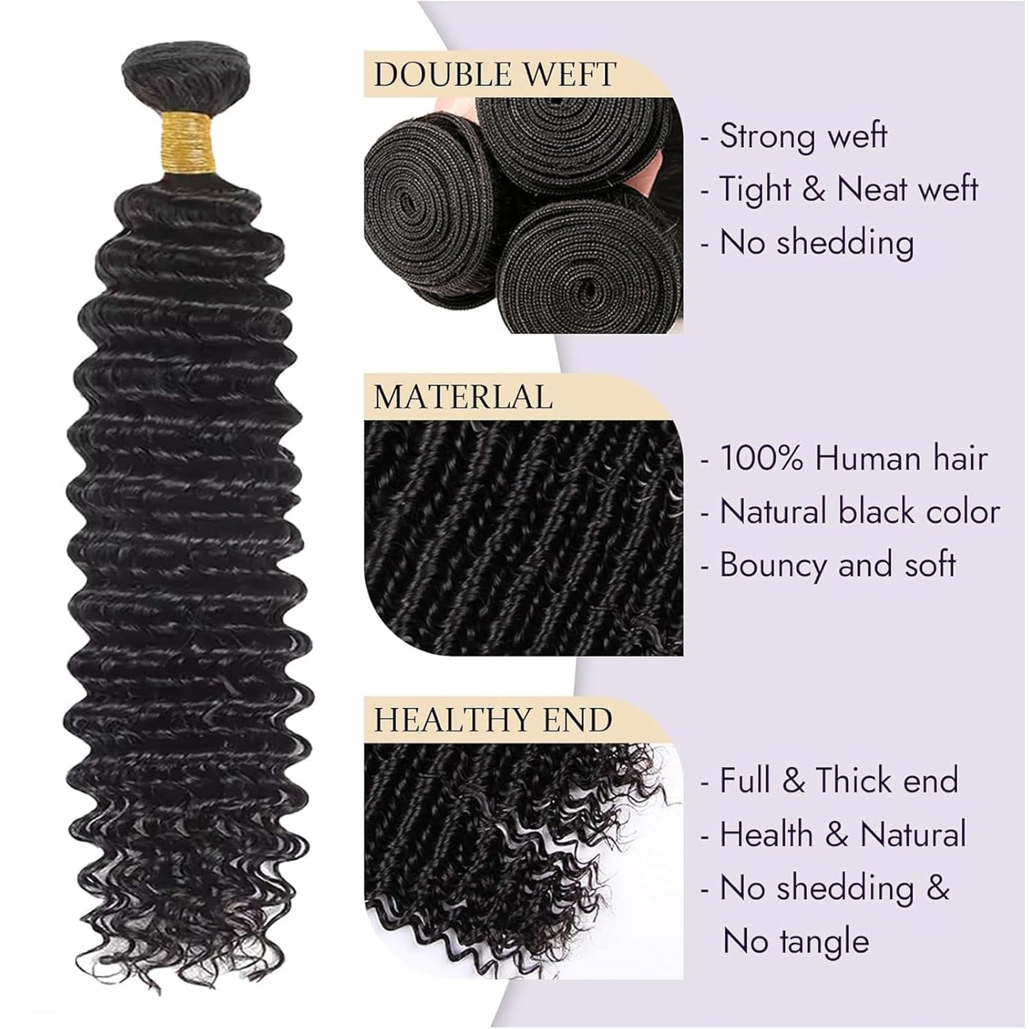 Deep Wave Human Hair Bundles, 22 24 26 Inch 13A Curly Bundles Human Hair, Wet and Wavy 100% Brazilian Virgin Quick Weave Deep Wave Bundle for Women, 300G