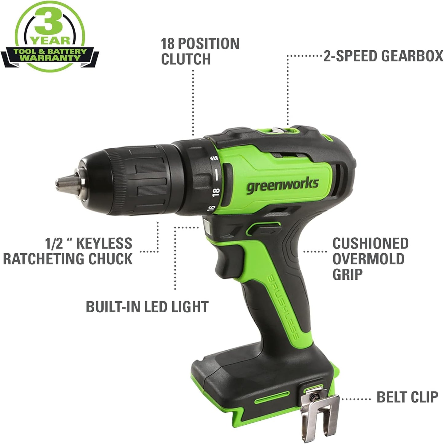 Greenworks 48V (2 x 24V) 17" Brushless Cordless Lawn Mower + 24V Drill / Driver, (2) 4.0Ah USB Batteries (USB Hub) and Dual Port Rapid Charger Included