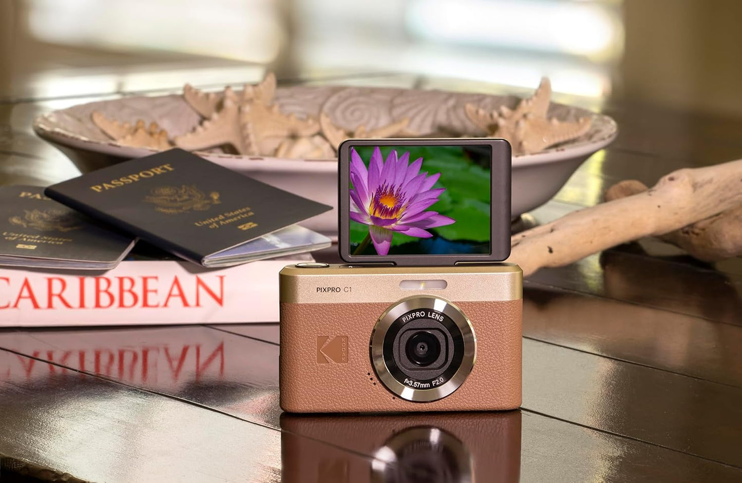 Kodak PIXPRO C1 Digital Camera, 13MP Compact Point & Shoot with 4X Optical Zoom, 180 Degree Flip Screen, 1080p HD Video, Brown