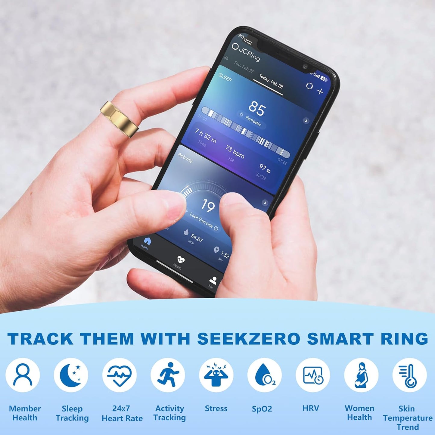 Smart Ring for Women Men, Titanium Fitness Ring with Heart Rate, Stress & Sleep Monitoring,Step & Calorie Counter, 5ATM Waterproof for iPhone and Android,No Subscription Fee (Rose Gold, 10)